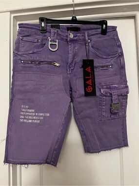 GALA Purple Men's Cargo Denim Shorts with Utility Pockets